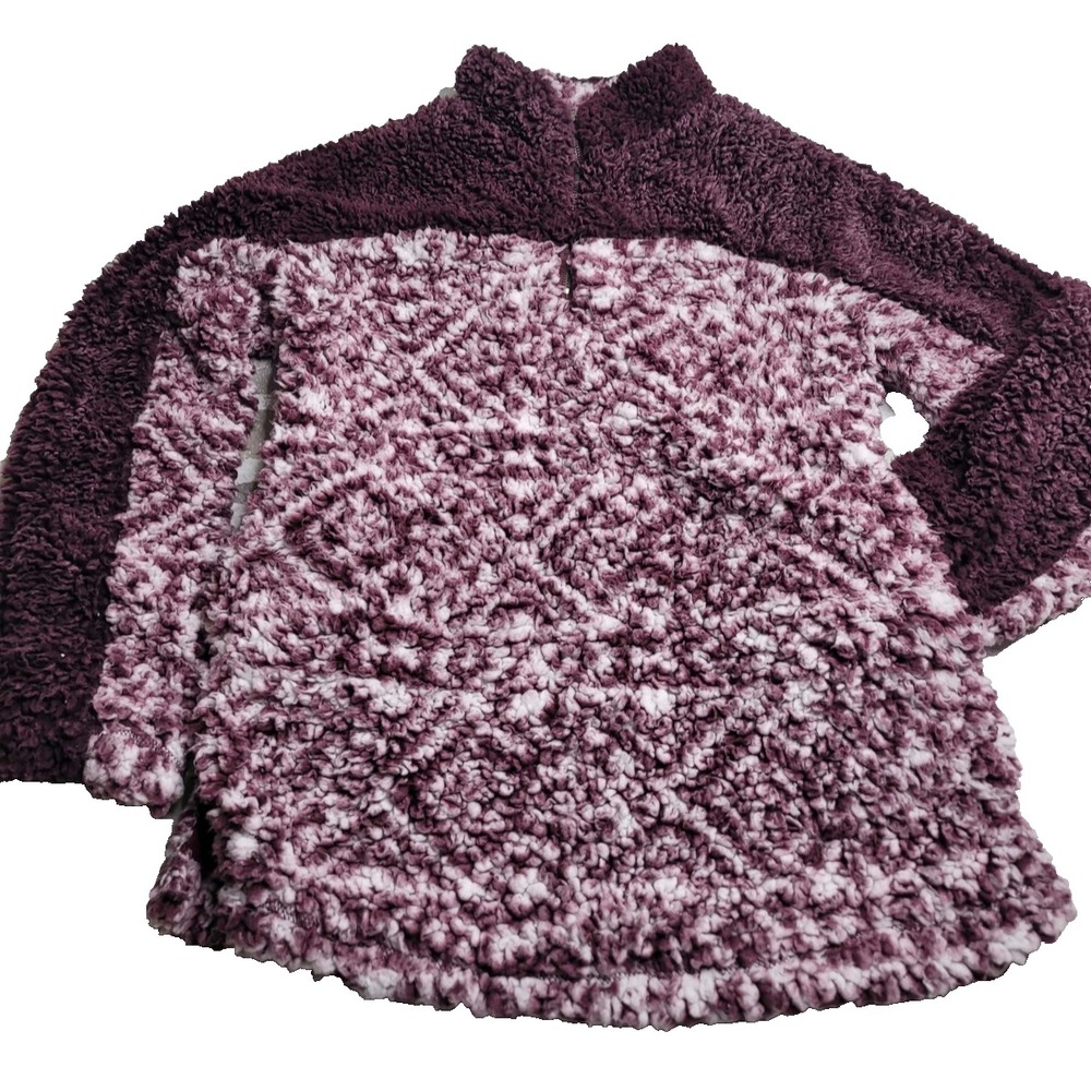 Peach Love California Sherpa‎ 1/4 Zip Pullover Women's Small Burgundy